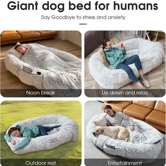 Human Dog Bed Fits You and Pets for People Doze Off, Washable Faux Fur Napping - Picture 6 of 6